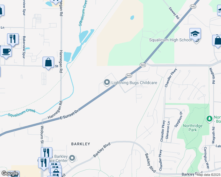 map of restaurants, bars, coffee shops, grocery stores, and more near 2821 East Sunset Drive in Bellingham