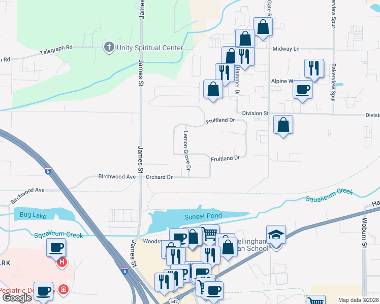 map of restaurants, bars, coffee shops, grocery stores, and more near 3700 Lemon Grove Drive in Bellingham