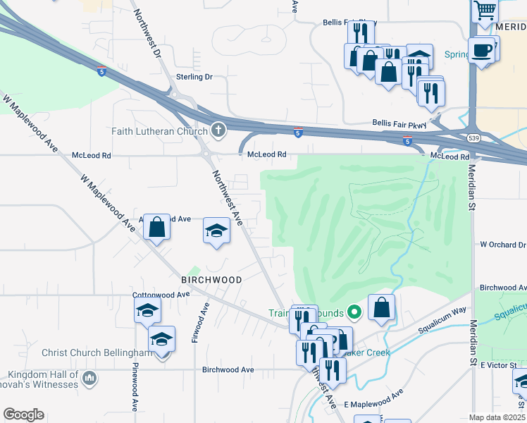 map of restaurants, bars, coffee shops, grocery stores, and more near 2600 Alderwood Avenue in Bellingham