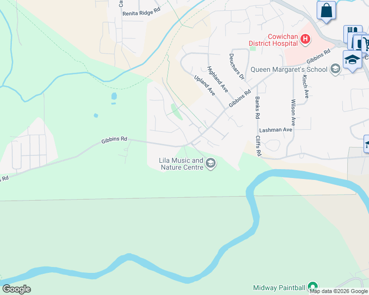 map of restaurants, bars, coffee shops, grocery stores, and more near 3246 Gibbins Road in Duncan
