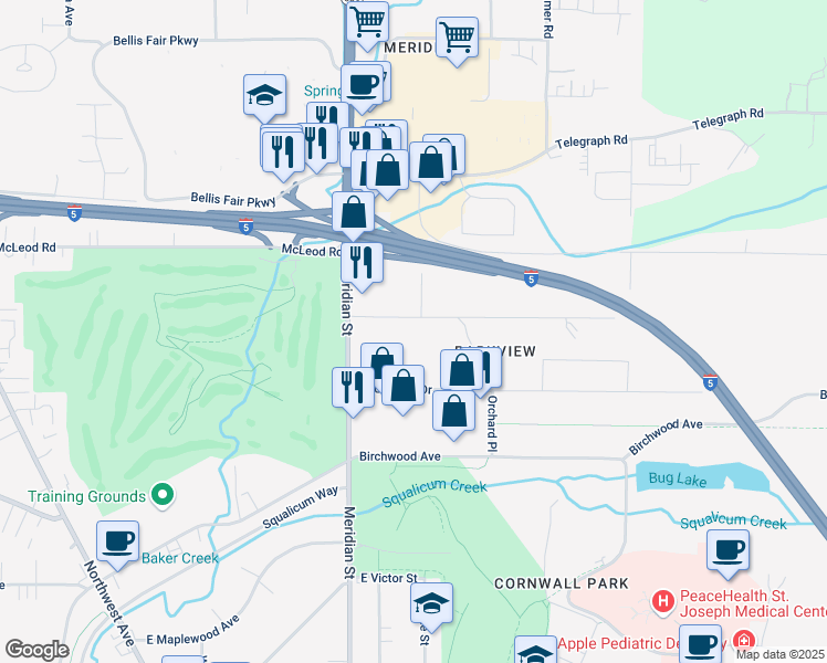 map of restaurants, bars, coffee shops, grocery stores, and more near 903 Baker Street in Bellingham