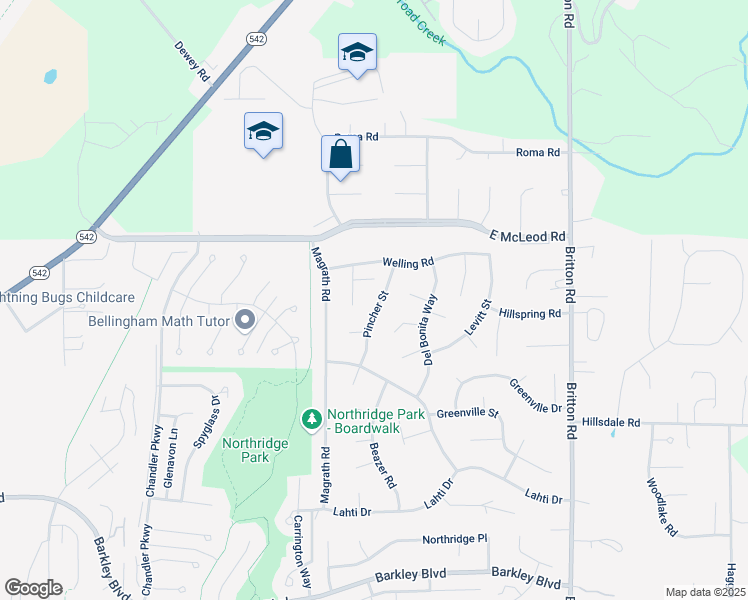 map of restaurants, bars, coffee shops, grocery stores, and more near 3840 Pincher Street in Bellingham
