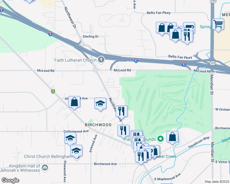 map of restaurants, bars, coffee shops, grocery stores, and more near 2600 Alderwood Avenue in Bellingham