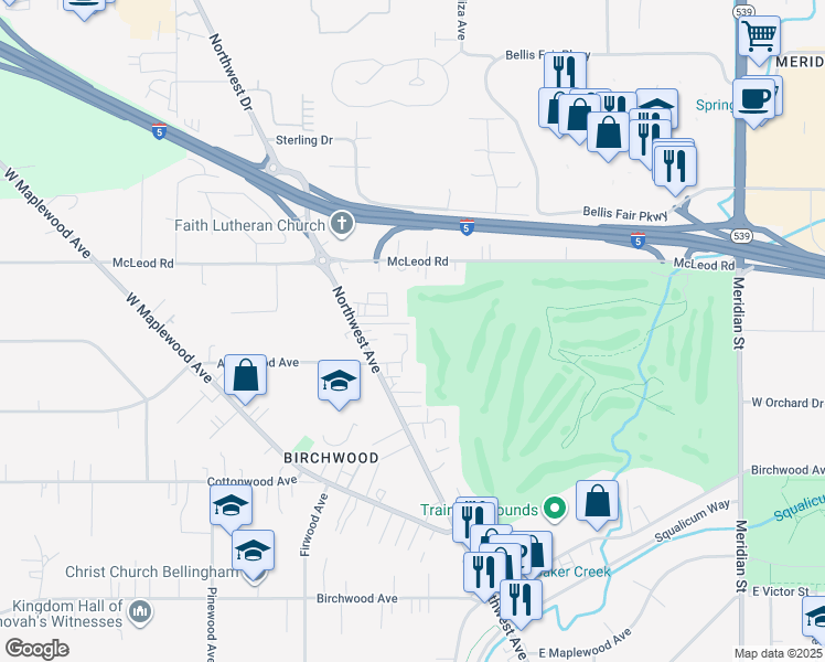 map of restaurants, bars, coffee shops, grocery stores, and more near 2600 Alderwood Avenue in Bellingham