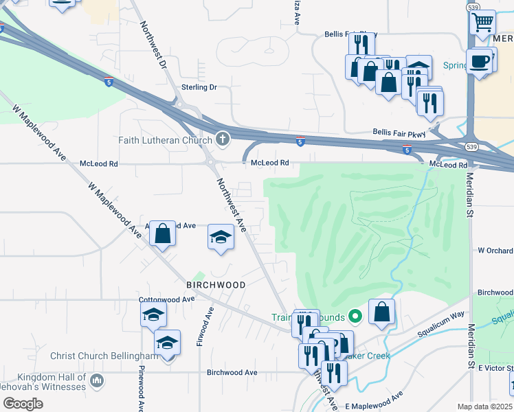 map of restaurants, bars, coffee shops, grocery stores, and more near 2600 Alderwood Avenue in Bellingham