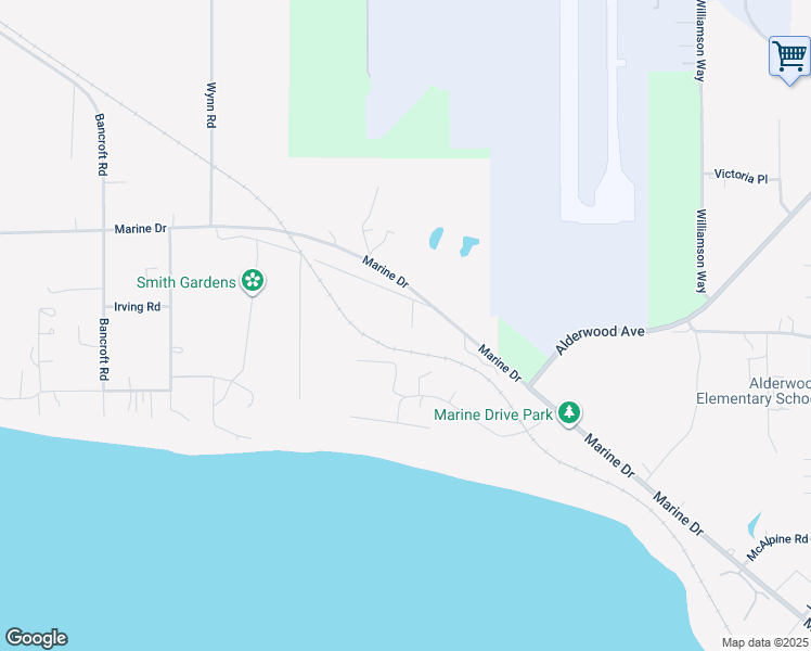 map of restaurants, bars, coffee shops, grocery stores, and more near 1170 Marine Drive in Bellingham