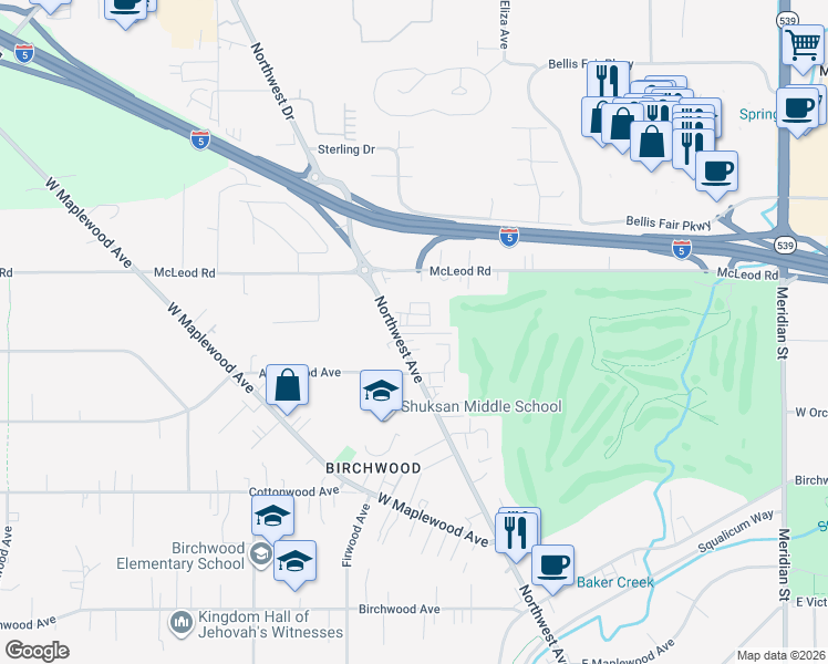 map of restaurants, bars, coffee shops, grocery stores, and more near 3518 Northwest Avenue in Bellingham