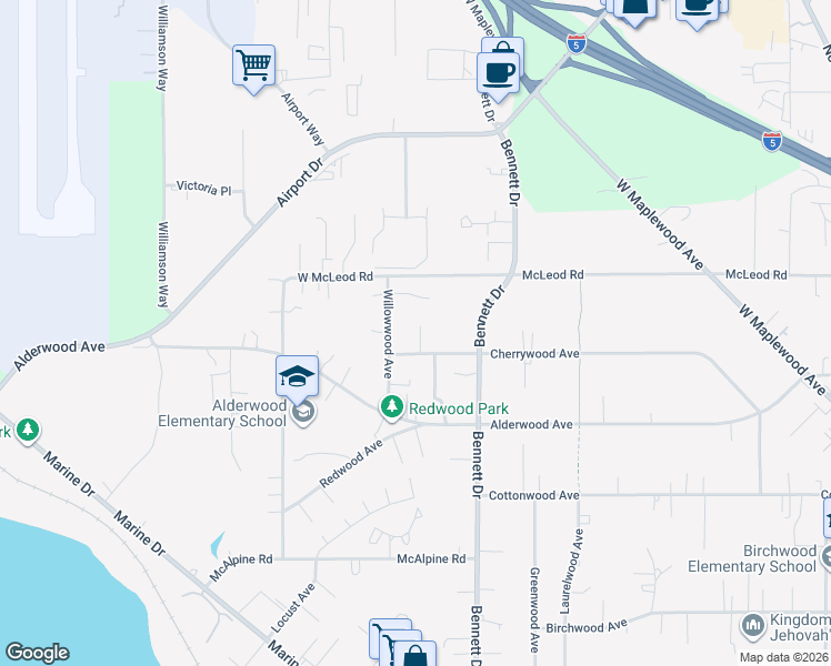 map of restaurants, bars, coffee shops, grocery stores, and more near 3524 Willowwood Avenue in Bellingham