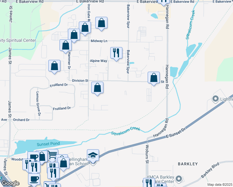 map of restaurants, bars, coffee shops, grocery stores, and more near 2030 Division Street in Bellingham