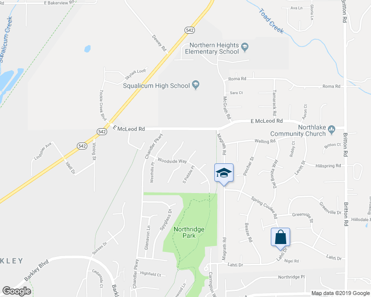 map of restaurants, bars, coffee shops, grocery stores, and more near 3751 North Heather Place in Bellingham