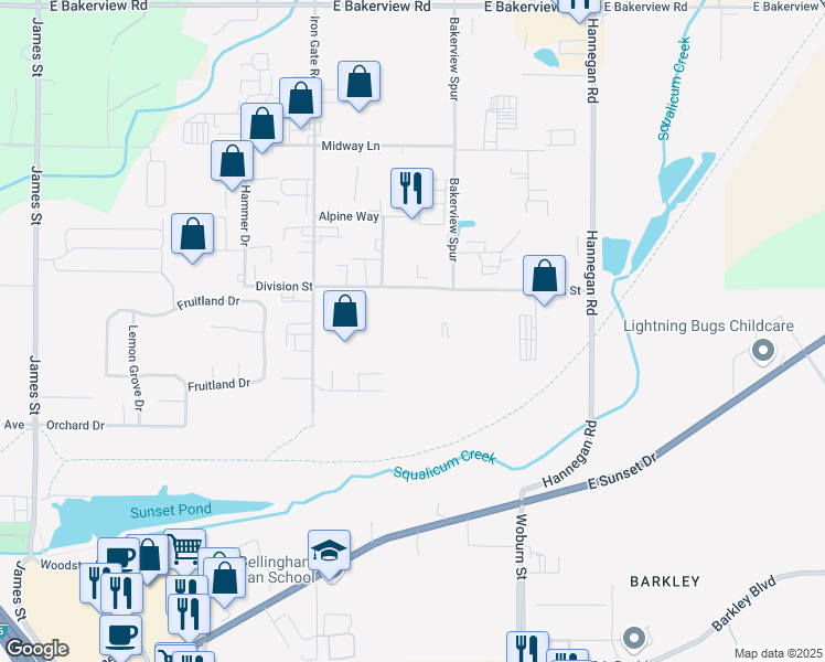 map of restaurants, bars, coffee shops, grocery stores, and more near 2030 Division Street in Bellingham