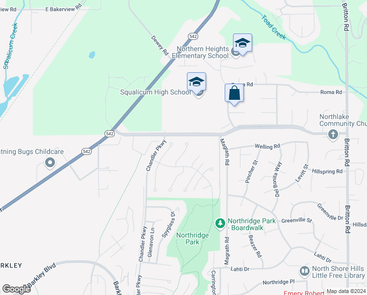 map of restaurants, bars, coffee shops, grocery stores, and more near 3751 North Heather Place in Bellingham