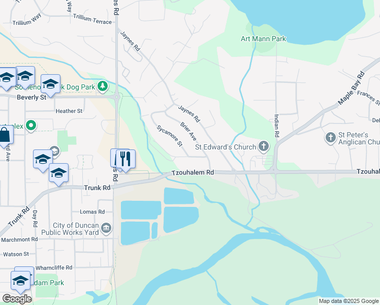 map of restaurants, bars, coffee shops, grocery stores, and more near 2201 Rosewood Avenue in Duncan