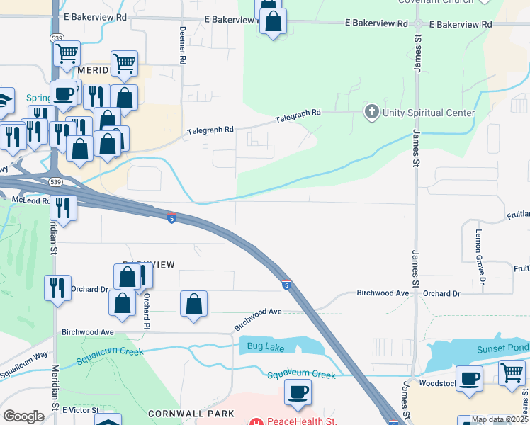 map of restaurants, bars, coffee shops, grocery stores, and more near 791 McLeod Road in Bellingham