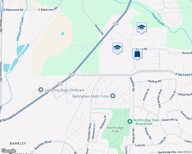map of restaurants, bars, coffee shops, grocery stores, and more near 3712 Bristol Street in Bellingham