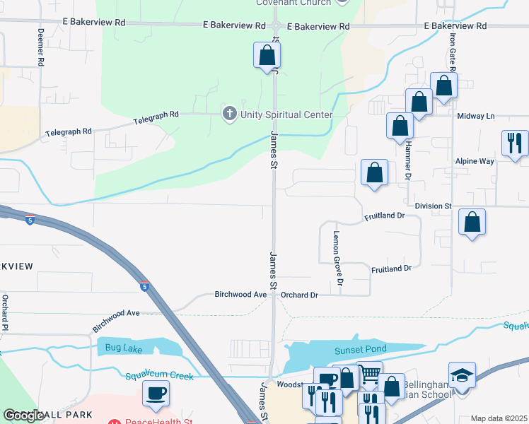 map of restaurants, bars, coffee shops, grocery stores, and more near 1031 McLeod Road in Bellingham