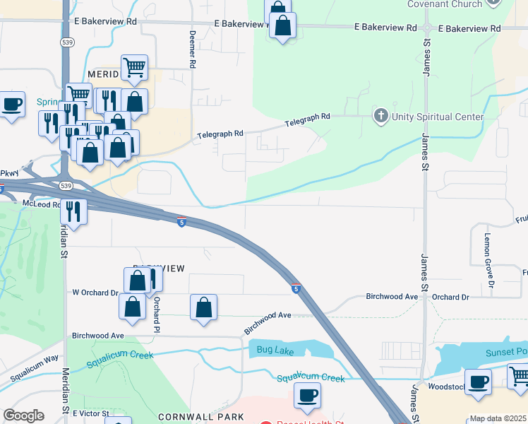 map of restaurants, bars, coffee shops, grocery stores, and more near 791 McLeod Road in Bellingham