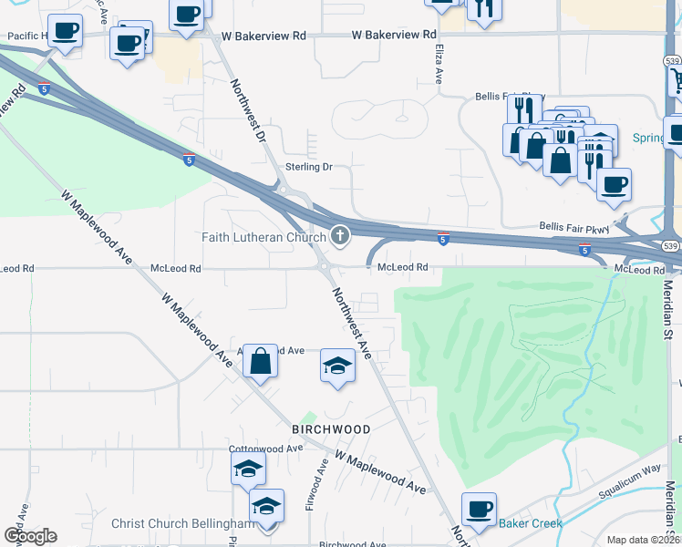 map of restaurants, bars, coffee shops, grocery stores, and more near in Bellingham