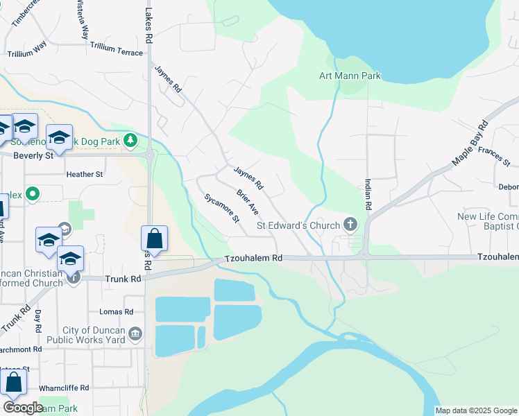map of restaurants, bars, coffee shops, grocery stores, and more near 5831 Brier Avenue in Duncan