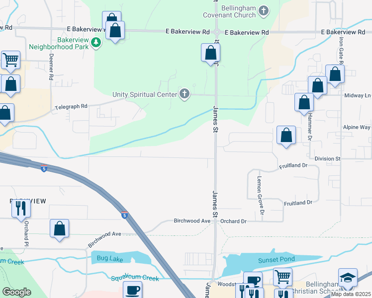 map of restaurants, bars, coffee shops, grocery stores, and more near 1070 McLeod Road in Bellingham