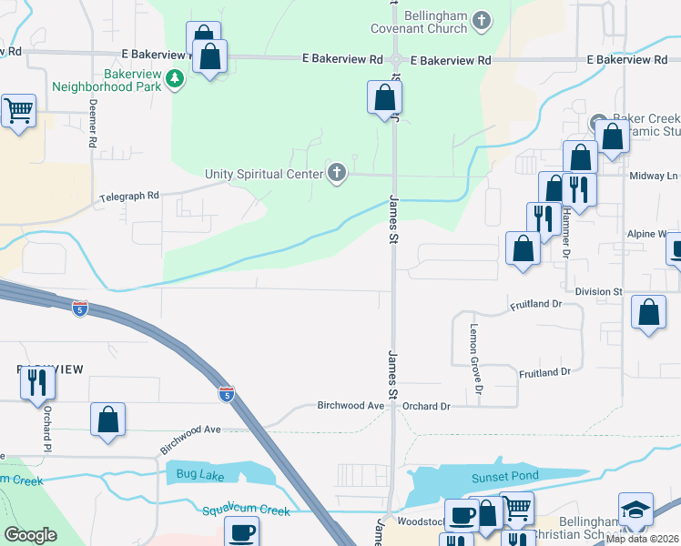 map of restaurants, bars, coffee shops, grocery stores, and more near 1150 McLeod Road in Bellingham