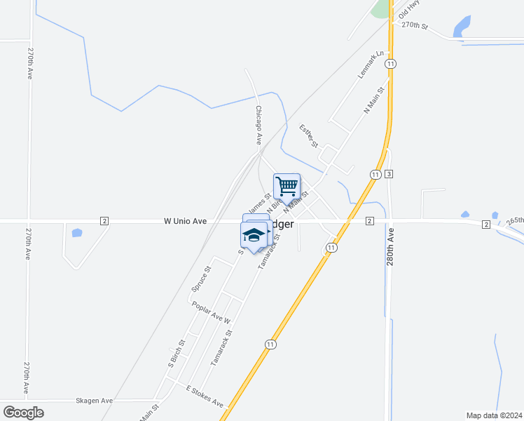 map of restaurants, bars, coffee shops, grocery stores, and more near in Badger
