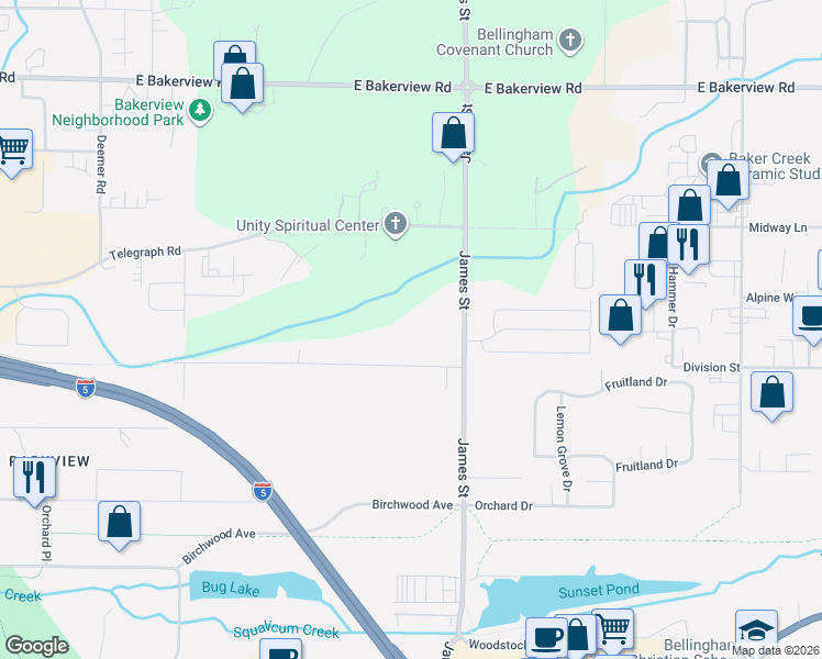 map of restaurants, bars, coffee shops, grocery stores, and more near 1150 McLeod Road in Bellingham