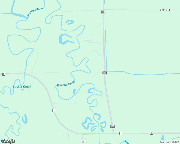 map of restaurants, bars, coffee shops, grocery stores, and more near 26729 County Road 28 in Roseau
