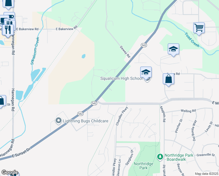 map of restaurants, bars, coffee shops, grocery stores, and more near 3306 East Sunset Drive in Bellingham