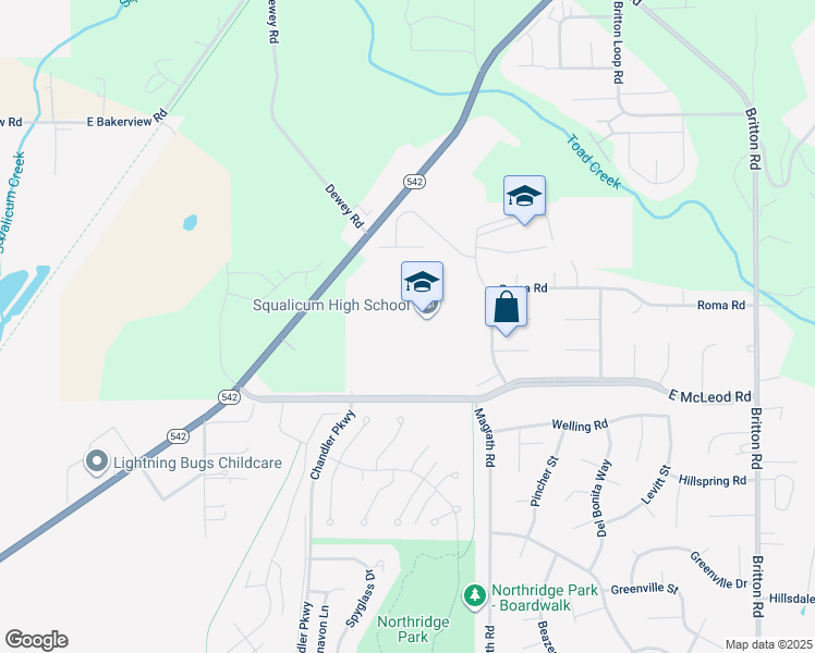 map of restaurants, bars, coffee shops, grocery stores, and more near 3773 McLeod Rd in Bellingham