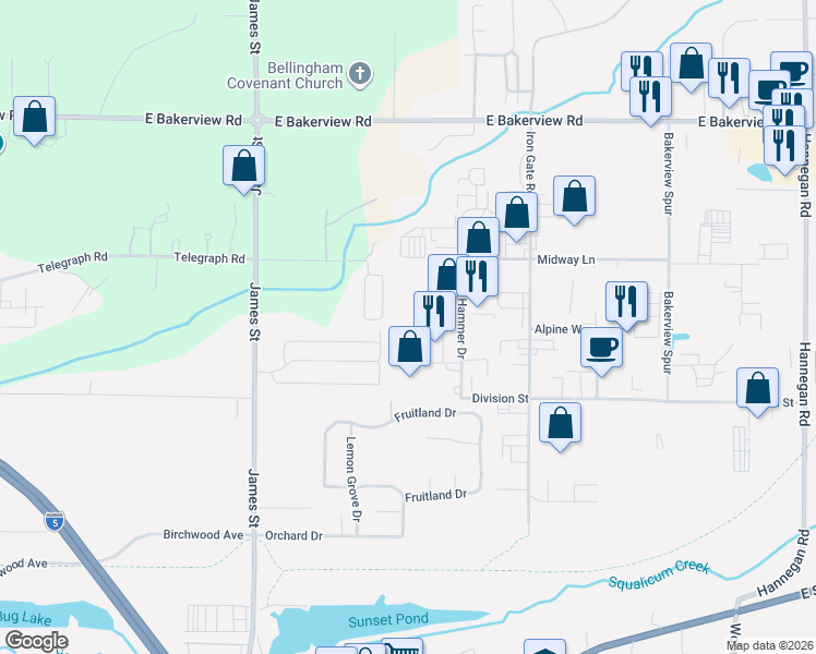map of restaurants, bars, coffee shops, grocery stores, and more near 3993 Gentlebrook Ln in Bellingham