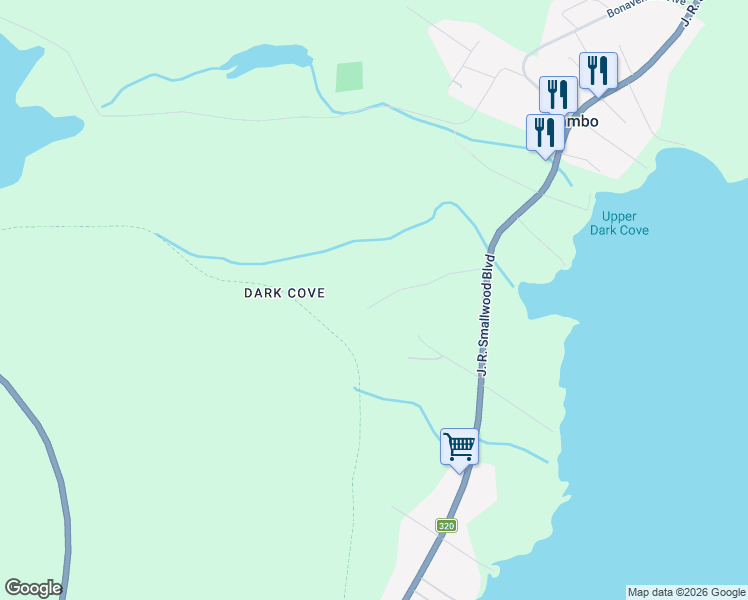 map of restaurants, bars, coffee shops, grocery stores, and more near 17 Forest Road in Hare Bay
