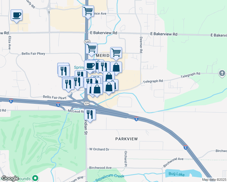 map of restaurants, bars, coffee shops, grocery stores, and more near 216-298 Telegraph Rd in Bellingham