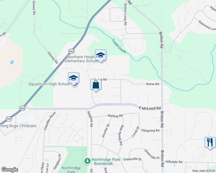 map of restaurants, bars, coffee shops, grocery stores, and more near 1332 Marie Court in Bellingham