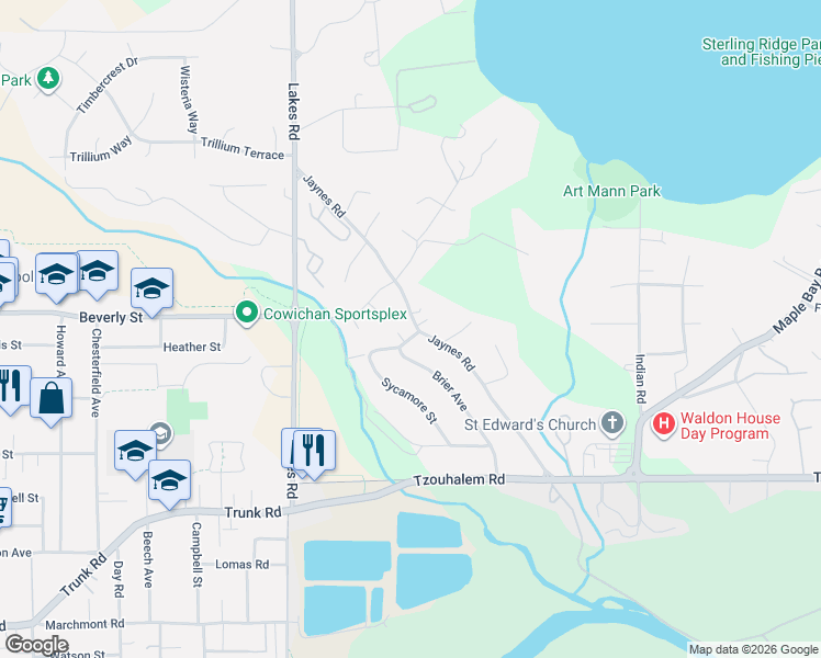 map of restaurants, bars, coffee shops, grocery stores, and more near 5892 Jaynes Road in Duncan