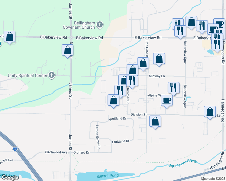 map of restaurants, bars, coffee shops, grocery stores, and more near 3993 Gentlebrook Ln in Bellingham
