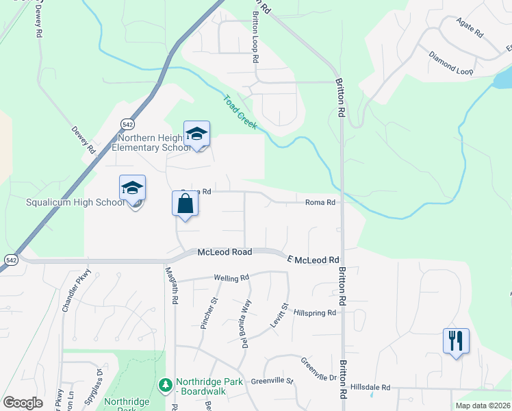 map of restaurants, bars, coffee shops, grocery stores, and more near 3978 Roma Court in Bellingham