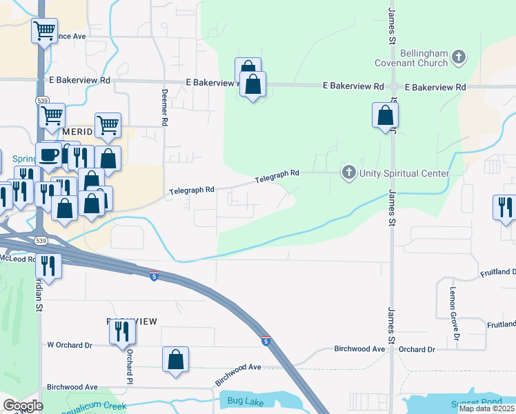 map of restaurants, bars, coffee shops, grocery stores, and more near 773 Telegraph Road in Bellingham