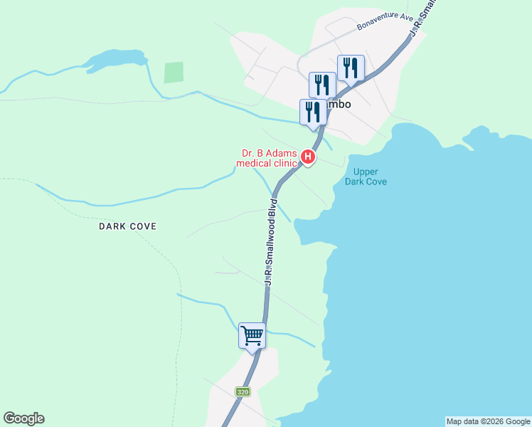 map of restaurants, bars, coffee shops, grocery stores, and more near 319 J. R. Smallwood Boulevard in Hare Bay