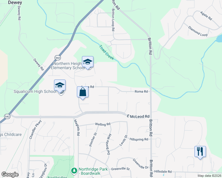 map of restaurants, bars, coffee shops, grocery stores, and more near 3978 Roma Court in Bellingham