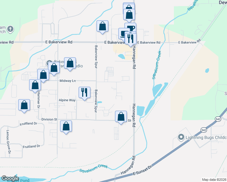 map of restaurants, bars, coffee shops, grocery stores, and more near 3904 Spur Ridge Lane in Bellingham