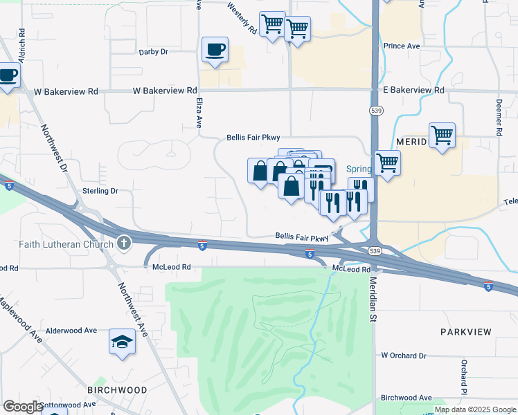 map of restaurants, bars, coffee shops, grocery stores, and more near 208 East Holly Street in Bellingham
