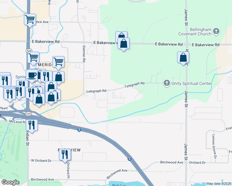 map of restaurants, bars, coffee shops, grocery stores, and more near 755 Telegraph Road in Bellingham