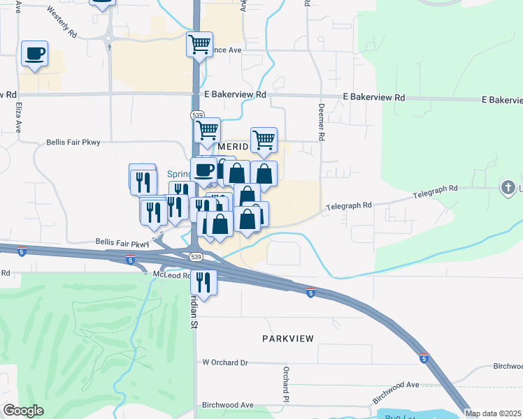 map of restaurants, bars, coffee shops, grocery stores, and more near 216 Telegraph Road in Bellingham