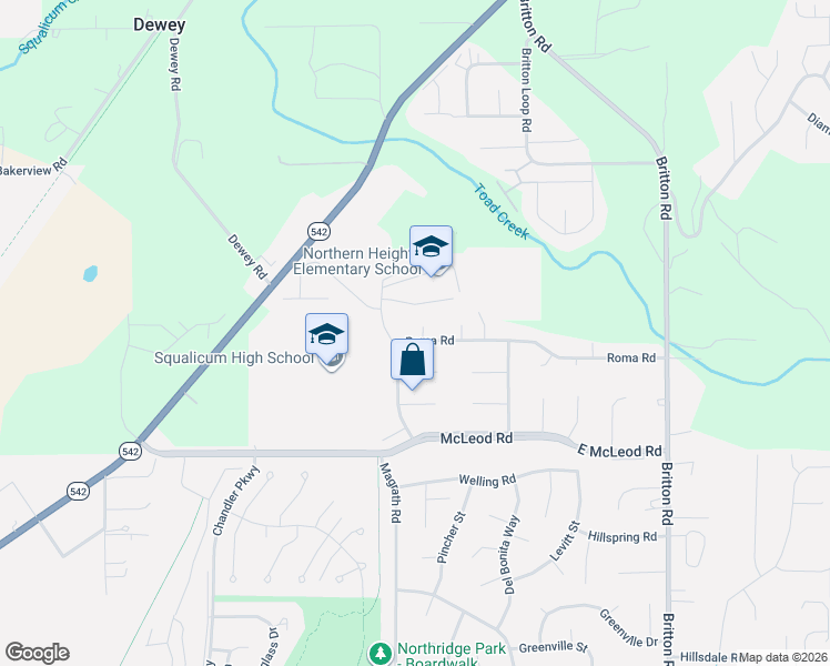 map of restaurants, bars, coffee shops, grocery stores, and more near 3982 Darcy Court in Bellingham
