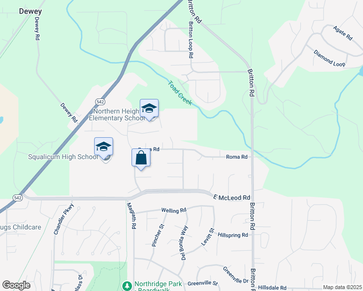 map of restaurants, bars, coffee shops, grocery stores, and more near 1356 Roma Road in Bellingham