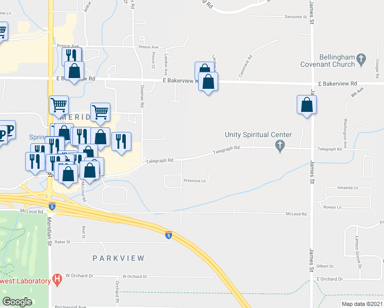 map of restaurants, bars, coffee shops, grocery stores, and more near 740 Telegraph Road in Bellingham