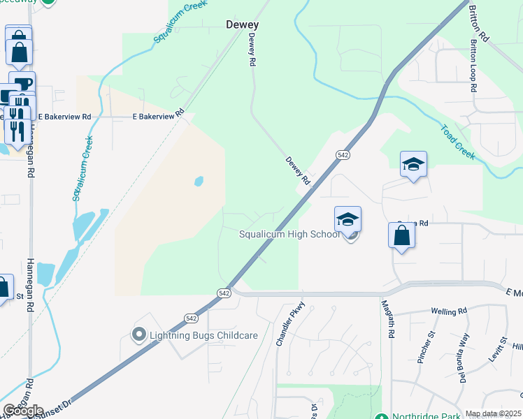 map of restaurants, bars, coffee shops, grocery stores, and more near 3561 Skylark Loop in Bellingham
