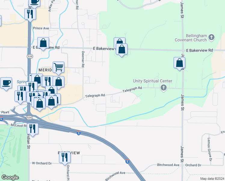 map of restaurants, bars, coffee shops, grocery stores, and more near 750 Telegraph Road in Bellingham