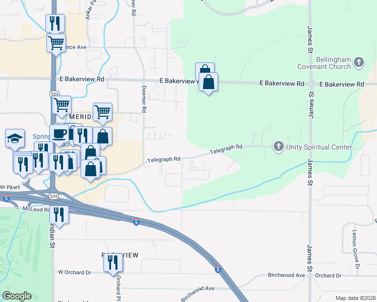 map of restaurants, bars, coffee shops, grocery stores, and more near 664 Telegraph Road in Bellingham